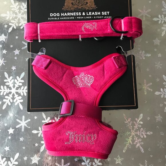 Juicy Couture Harness and Leash Set Mesh Liner Velour Pink Small - Picture 2 of 3